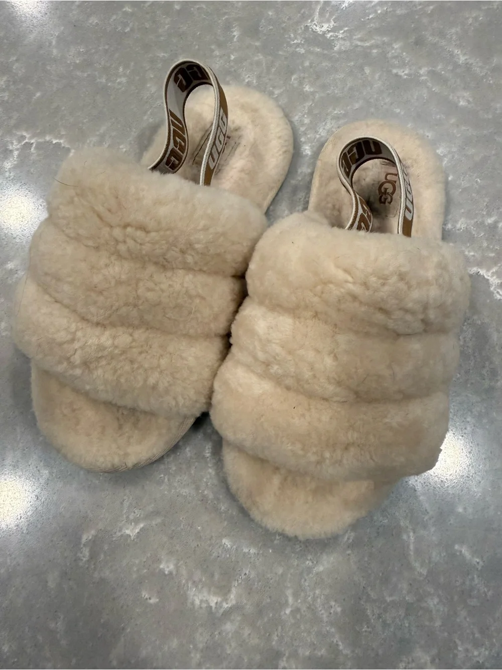 UGG Fluff Yeah Toddler Sheepskin Slingback Slippers Cream Size 12